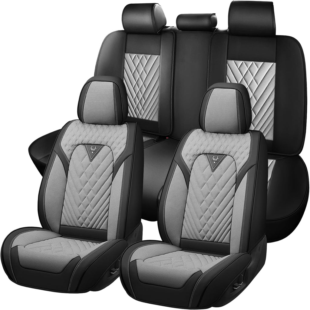 Car Seat Covers for Cadillac Escalade 2002-2026, Waterproof Nappa Leather Full Set Seat Cover, Anti-Slip and Comfortable Automotive Seat Protector&Accessories(Black Gray)