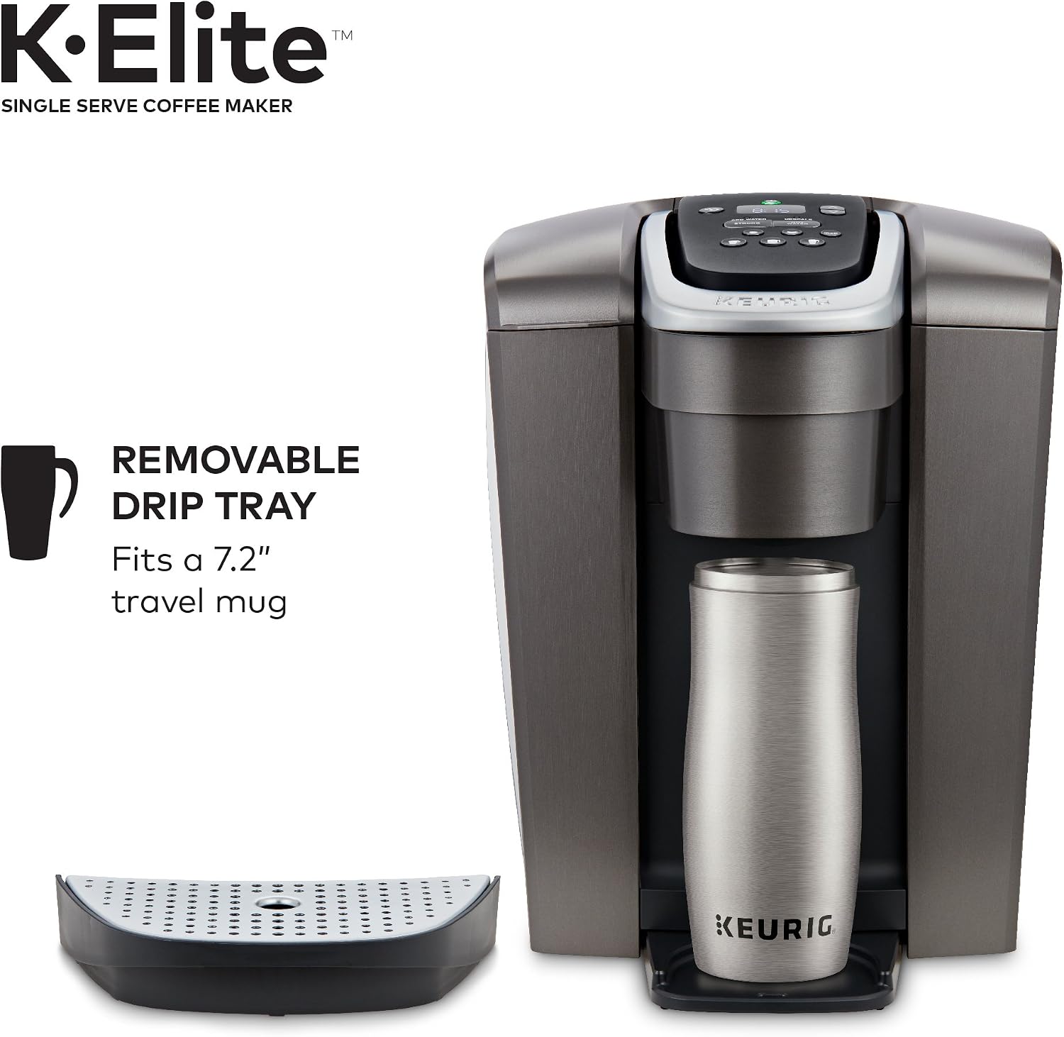 Keurig K-Elite Brushed Slate Single Serve Coffee Maker Milk Frother for Hot and Cold Milk Foam