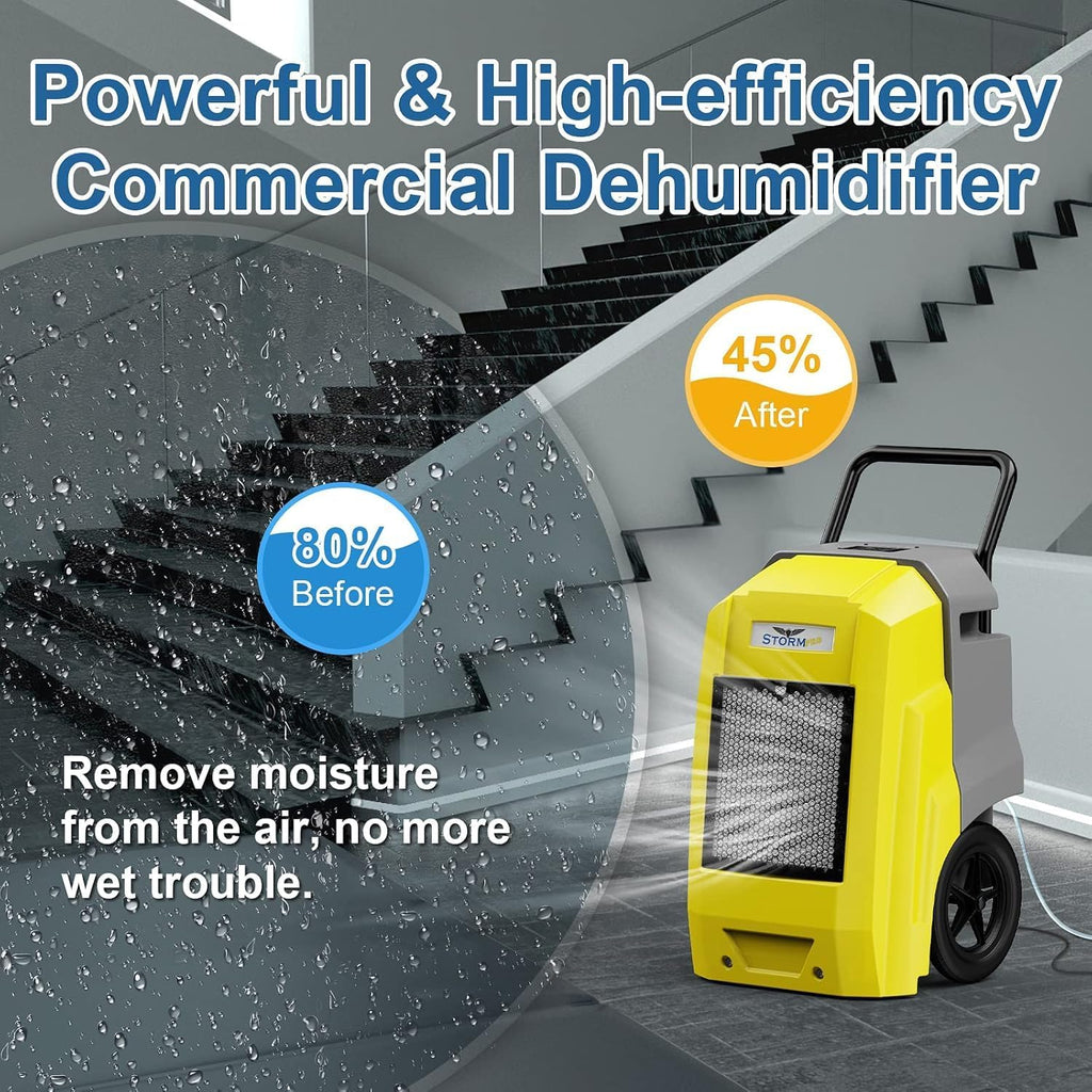 ALORAIR 180 Pints LGR Industrial Dehumidifier with Pump and Drain Hose, Portable Commercial Dehumidifier with Wheels for Home, Basements, Garages, and Job Sites, Yellow