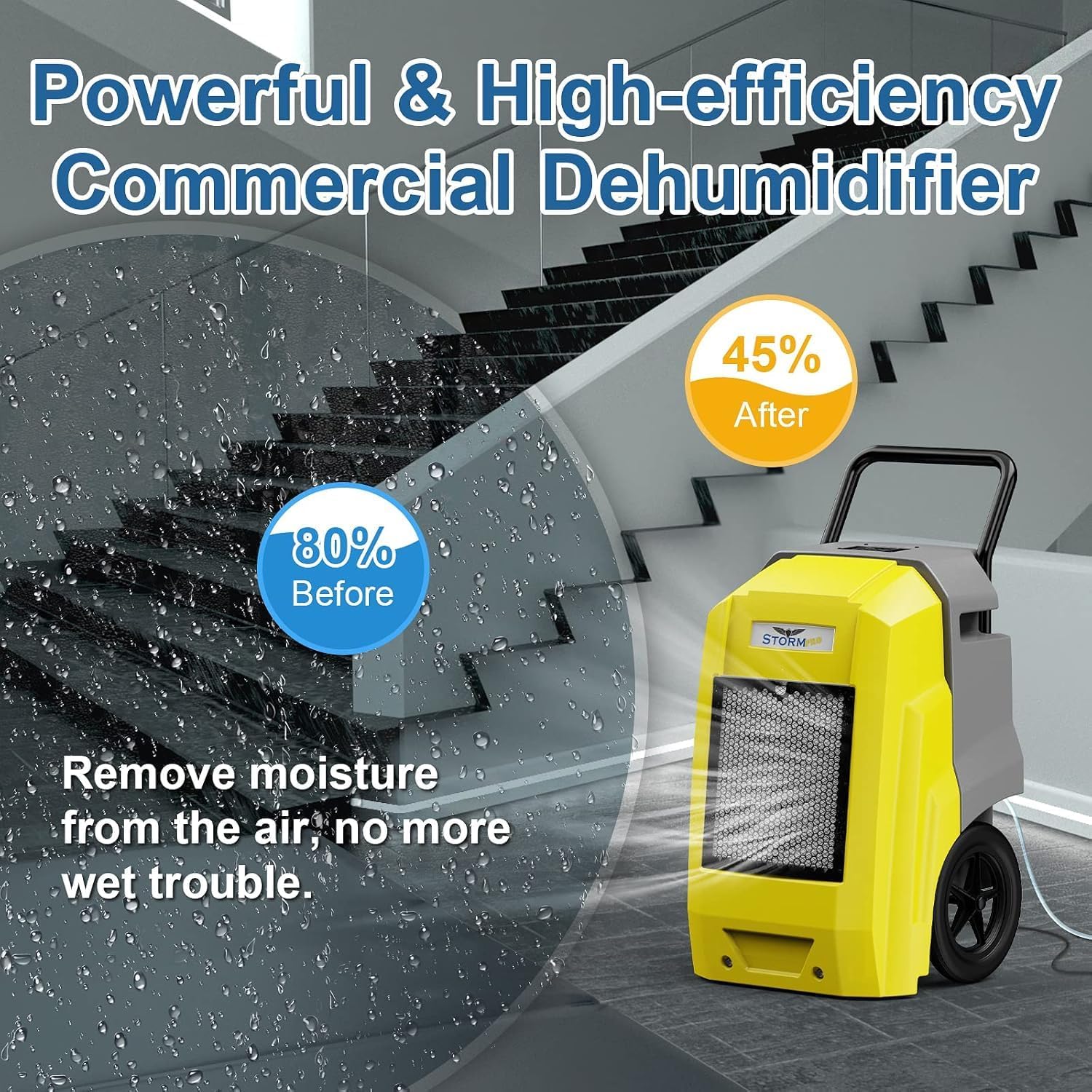 ALORAIR 180 Pints LGR Industrial Dehumidifier with Pump and Drain Hose, Portable Commercial Dehumidifier with Wheels for Home, Basements, Garages, and Job Sites, Yellow