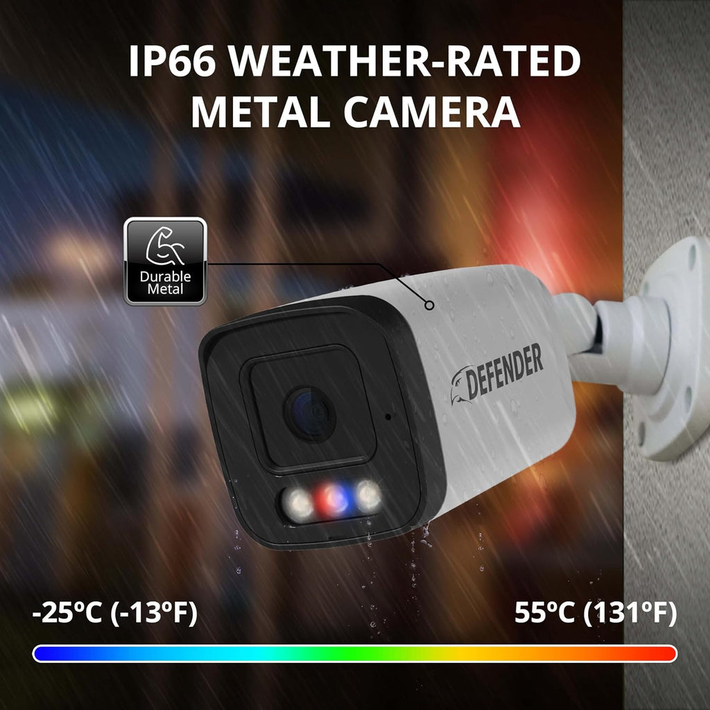 Defender AI Powered Sentinel 4K 8CH PoeE Security Camera System, 8pcs NVR Metal Outdoor Surveillance Cameras, 1TB HDD, SMART AI Human Detection, Blue/Red Lights, Works w/Empower App