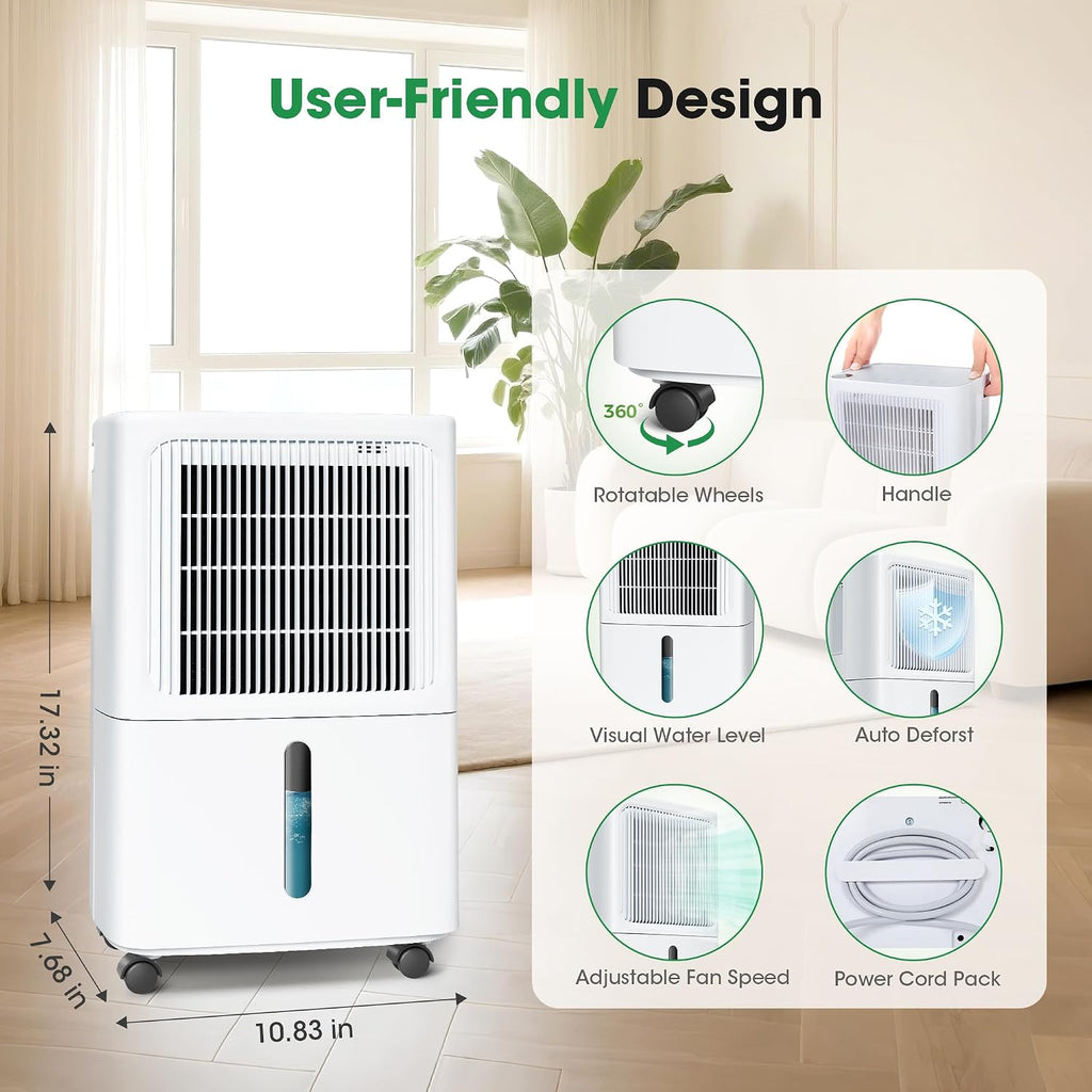 Dehumidifiers for Home with Drain Hose,55 OZ Water Tank, 2500 Sq.Ft 35 Pints Dehumidifiers for Basement, Bathroom, Bedroom, Three Modes, Smart Humidity Control, Dry Clothes, 24H Timer, White