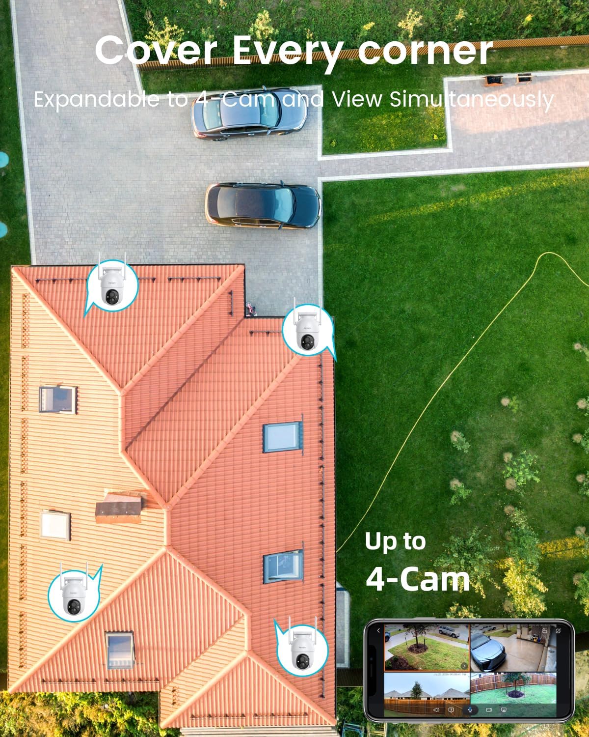 Armorcope Security Cameras Outdoor Wireless,4 Cam-Kit,No Subscription,360° Pan & Tilt Home Security Cameras System,2K Color Night Vision