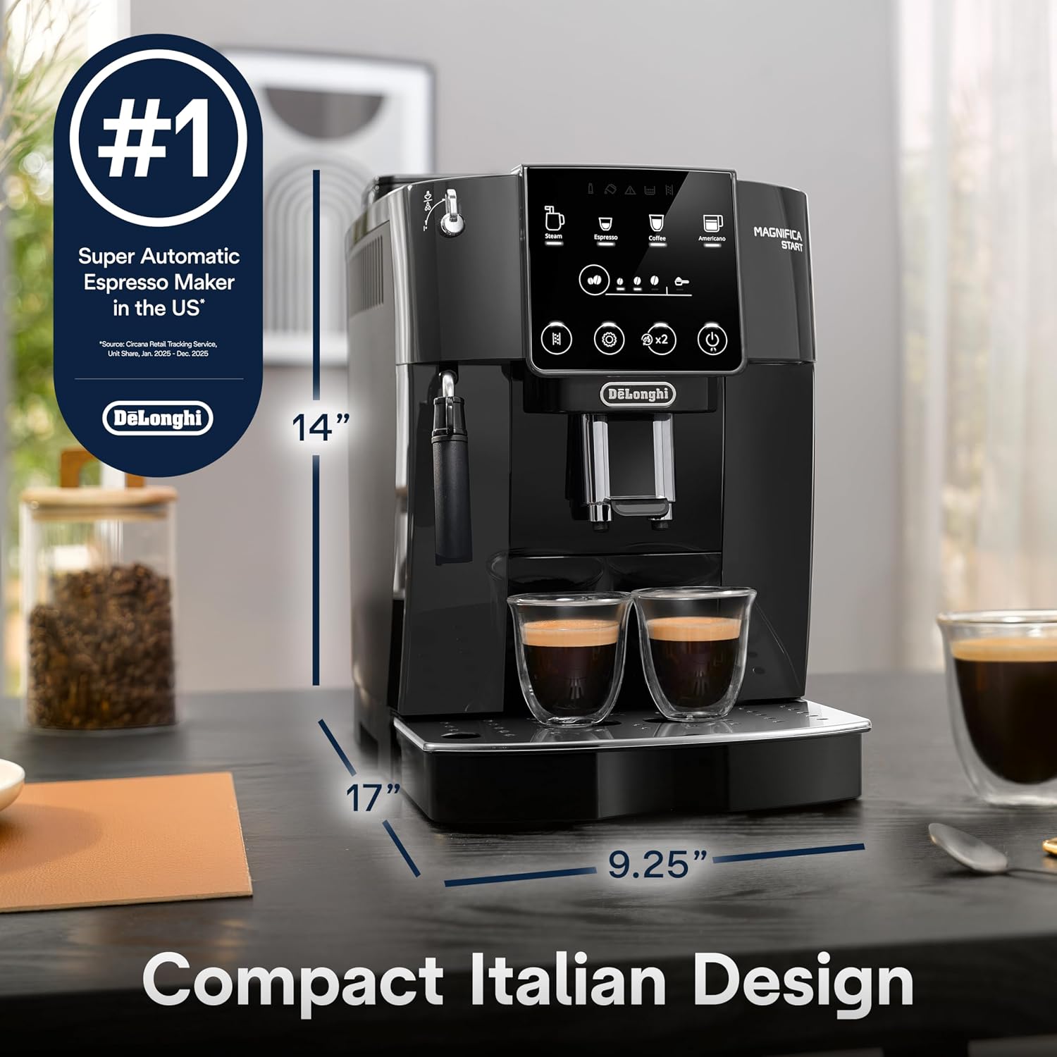 De'Longhi Magnifica Start Automatic Espresso Machine with Manual Milk Frother & Built in Grinder - 3 One-Touch Recipes, Easy-to-Clean, Home Barista Coffee Maker for Lattes, Cappuccino, Iced Coffee
