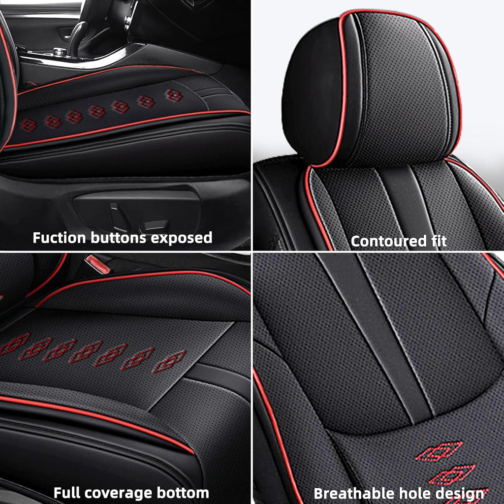 Full Set Car Seat Covers for Chevy Equinox 2005-2025 2026 Leather Seat Covers Waterproof Front Seats&Rear Car Seat Protectors Breathable Seat Cover Black&Red