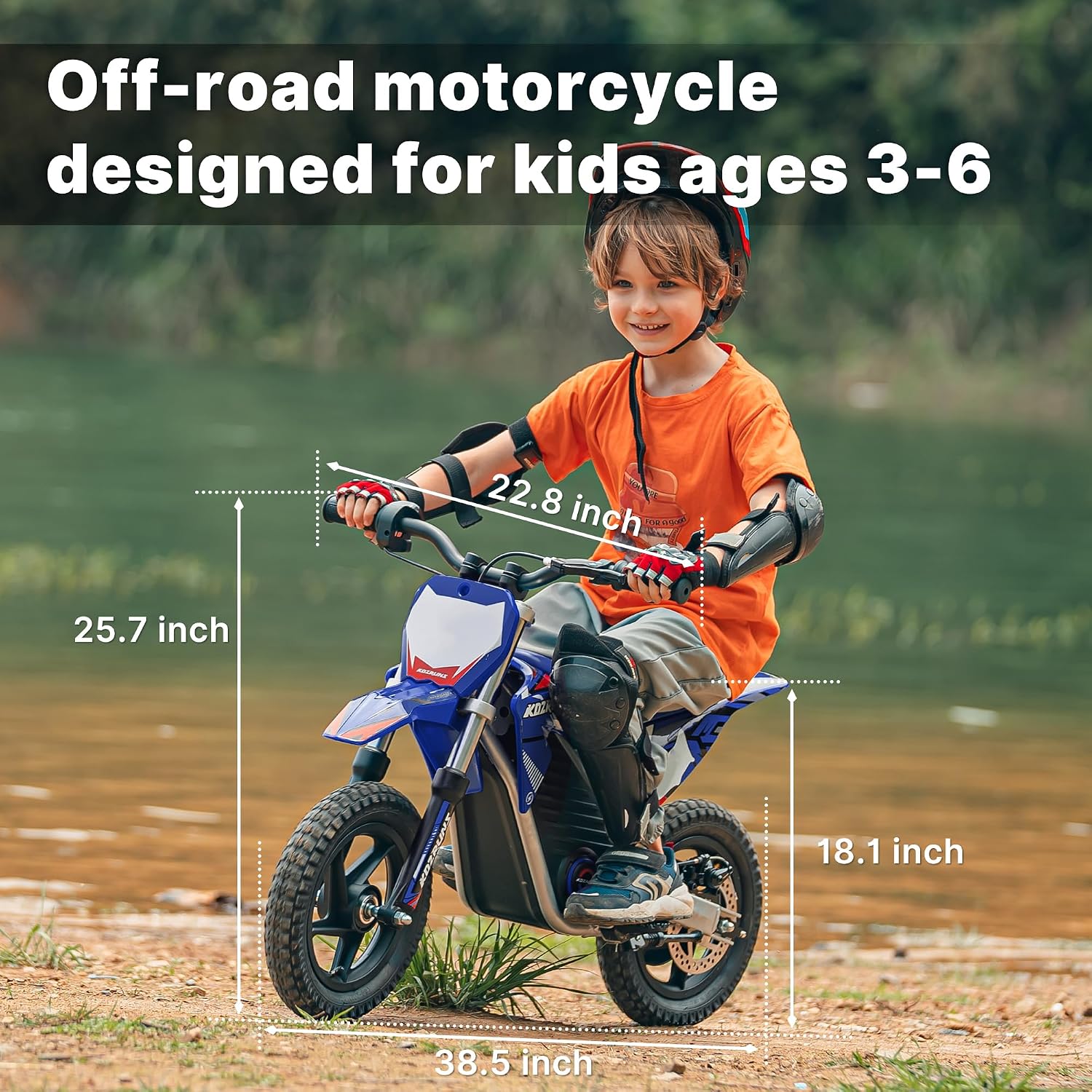 Electric Dirt Bike for Kids, Powerful Motorcycle for Ages 3-6, 24V 2.6Ah Lithium Battery, Dual Shock Absorption, 2 Speed Modes, Safe Disc Brake, 12Inch Off Road Tires, Blue
