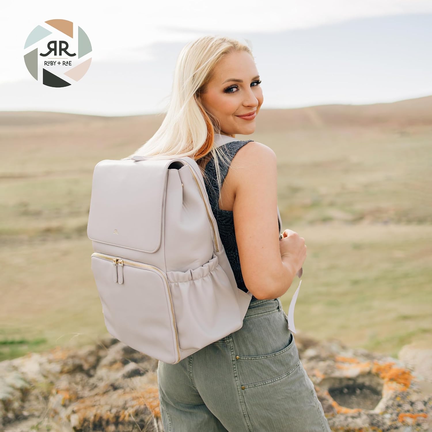 Ruby Camera Backpack – Sleek, Durable Vegan Leather Bag with Gear Dividers, Laptop Compartment, and Side Access for Cameras & Gear, Gray