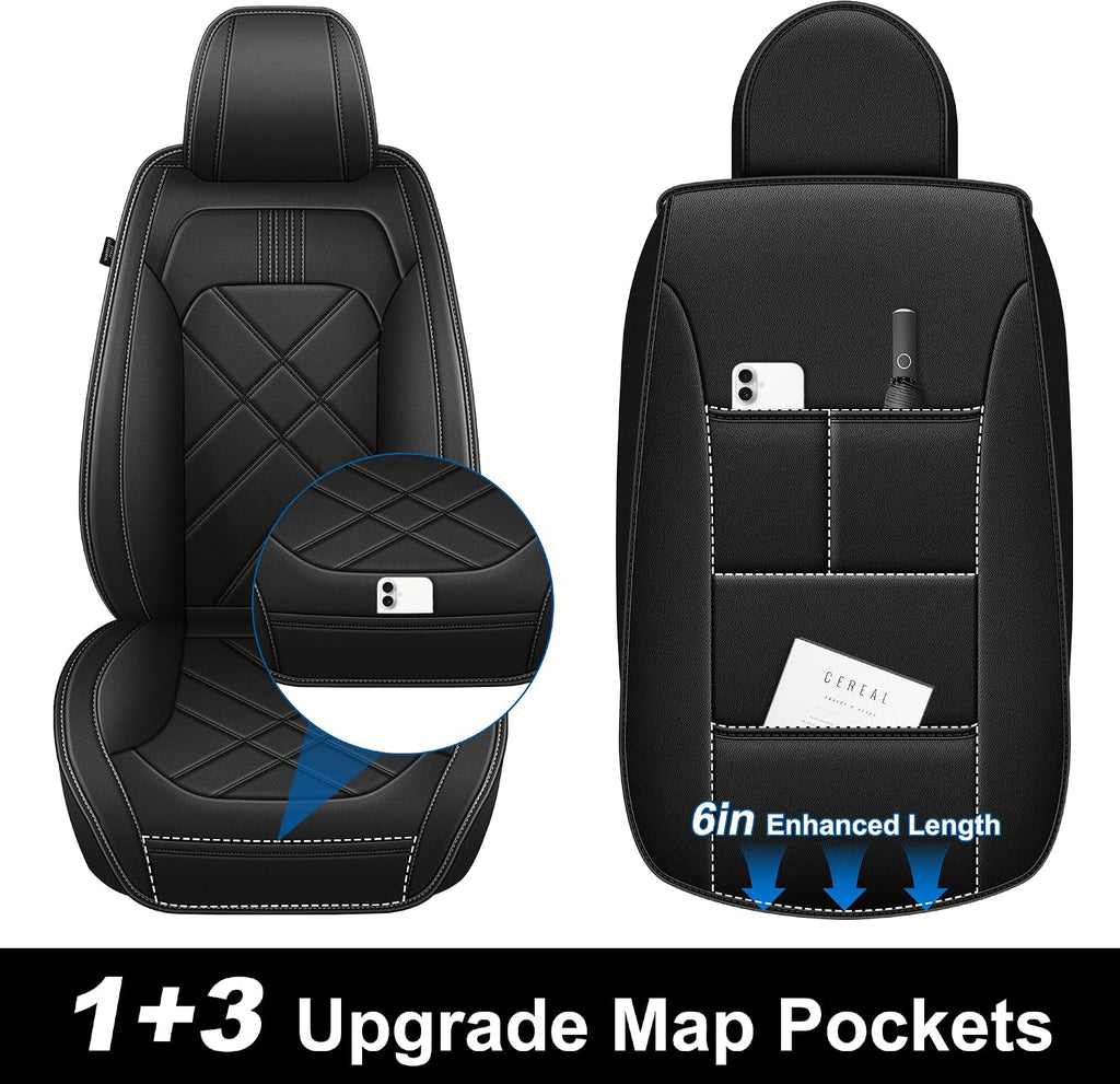 Truck Seat Covers Fit for 2007-2025 2026 Chevrolet Chevy Silverado & GMC Sierra 1500 2500 3500 HD Crew Double Extended Cab Waterproof Leather Seat Protectors (2pc Front Only, Black & Gray)