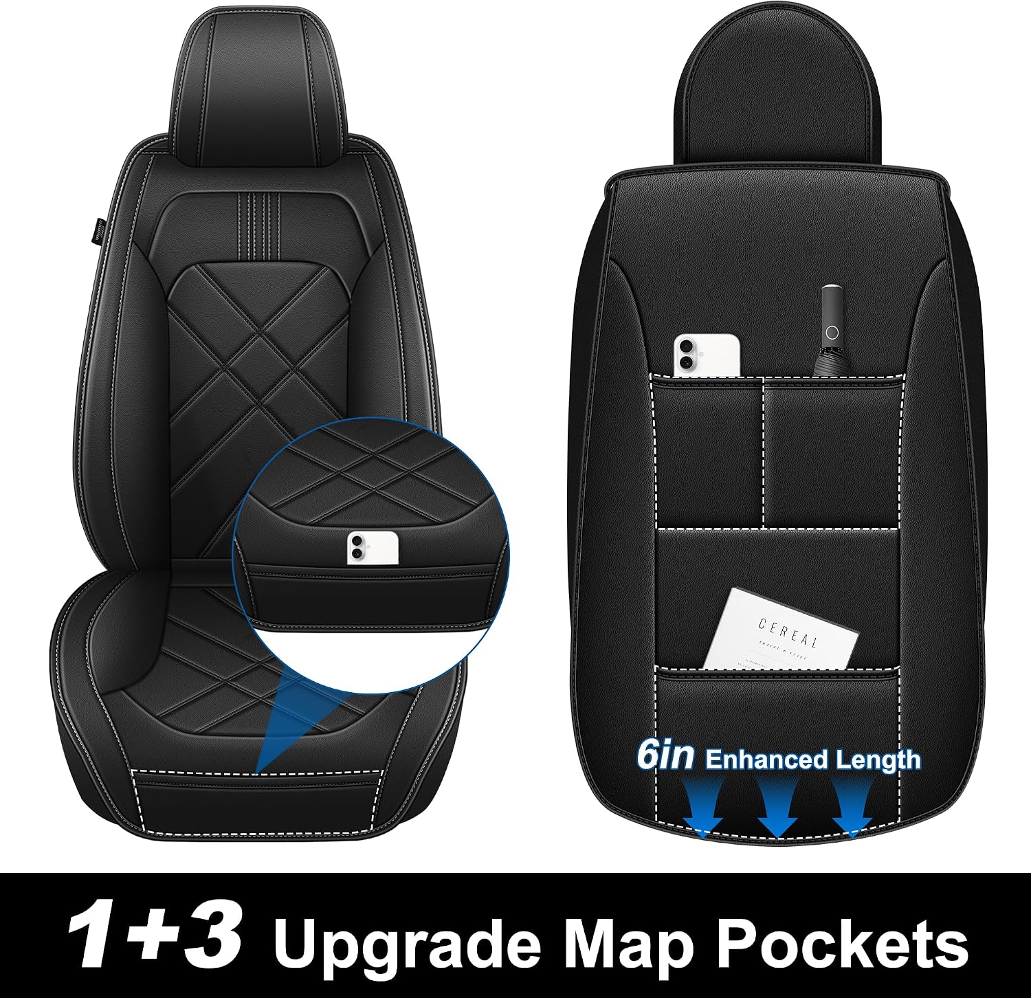 Truck Seat Covers Fit for 2007-2025 2026 Chevrolet Chevy Silverado & GMC Sierra 1500 2500 3500 HD Crew Double Extended Cab Waterproof Leather Seat Protectors (2pc Front Only, Black & Gray)