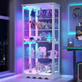Dystler Display Cabinet with Glass Doors, 71'' Tall Curio Cabinet with RGB Lights for Collectibles, LED Display Case with Removable Shelf for Book/Medal/Figure, White