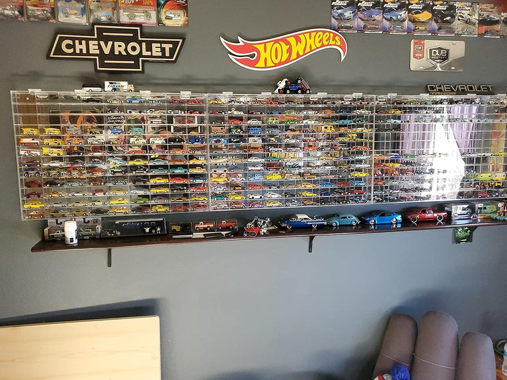 Clear Display Case Wall Cabinet for 1:64 Hot Small Toy Car Wheels Scale Matchbox Hot Toy Cars Collection Storage Display (108 Slots, 32' X 21')