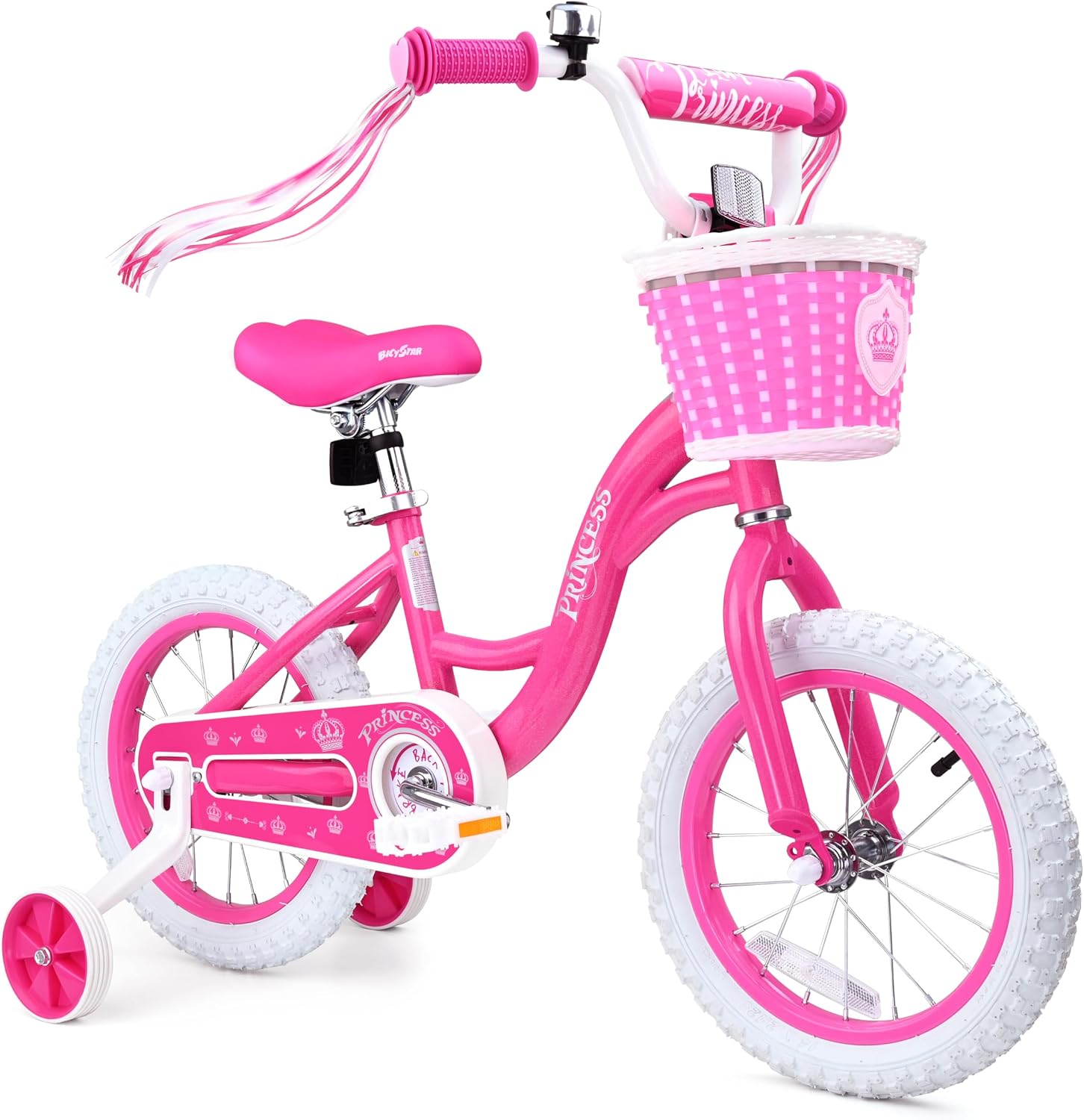 bicystar Girls Bike for Toddlers Ages 2-5 Years, 12 14 16 Inch Princess Kids Bike with Training Wheels, Sparkling Frame, Basket, Streamers, Pink Pedal Bicycle, Birthday Gift