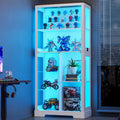 Lvifur Display Cabinet with Glass Doors, Modern Curio Cabinet with 3 Color Lights, 7-Tiers Glass Display Cases for Collectibles, Tall Storage Cabinet with Human Body Sensor for Living Room (White)