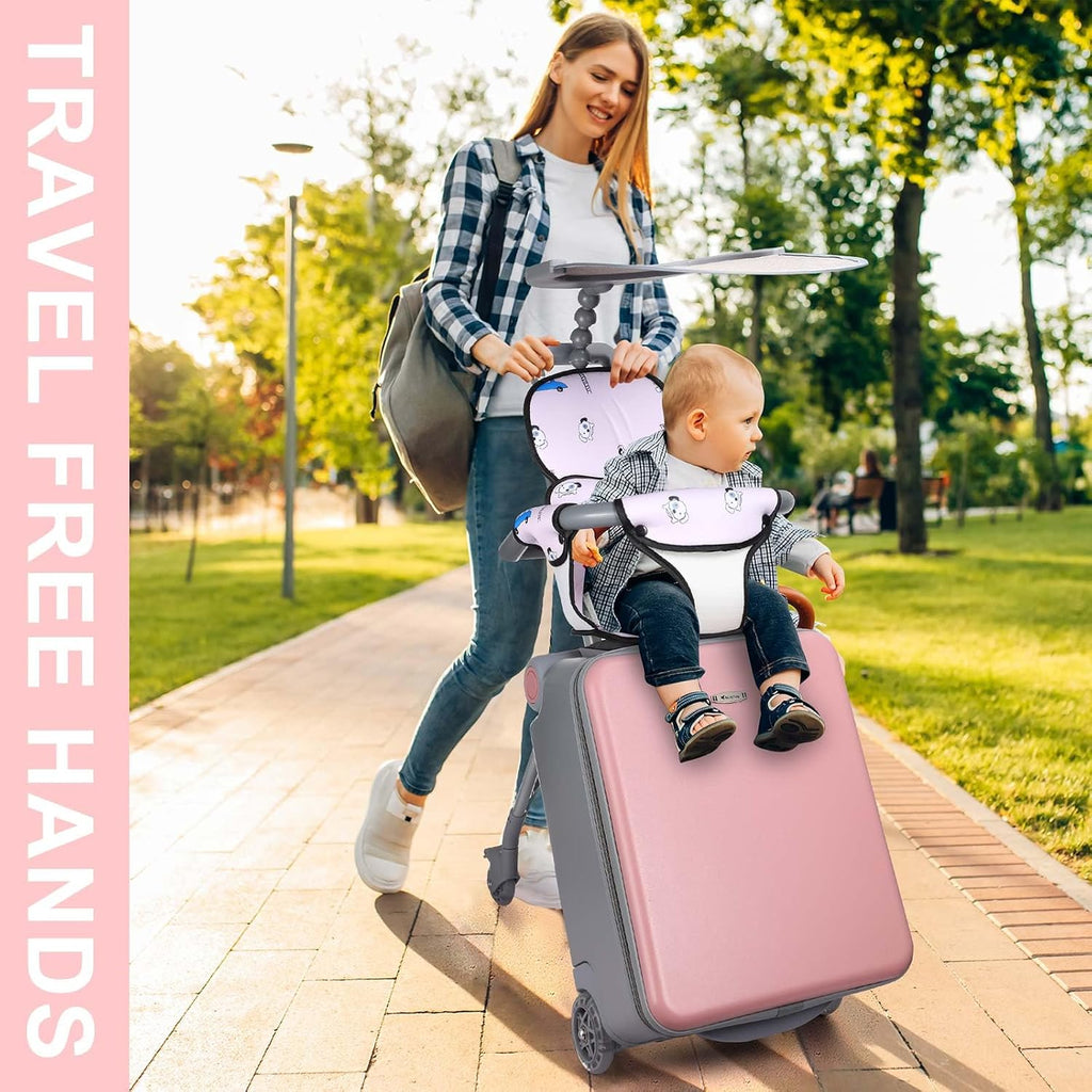 Carry on Luggage with Seat for Kids Expandable Ride on Suitcase with Spinner Wheels and Locks for Travel(Pink)