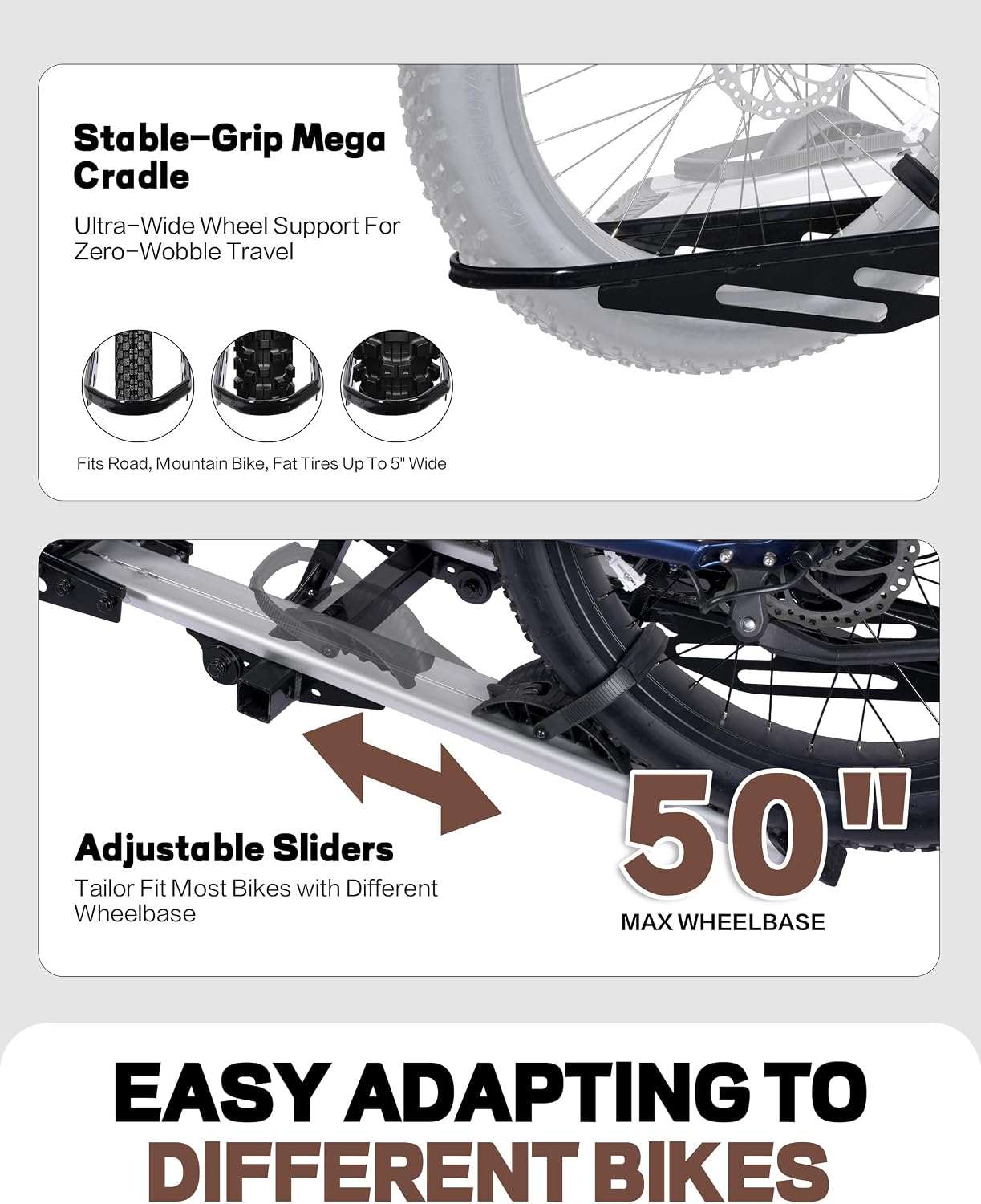RokRack One Foldable 2-Ebike Rack with Ramp, 200 lbs Capacity, Hitch Mount Electric Bike Rack, Fits up to 5' Fat Tire Width and 50' Wheelbase, Ebike Carrier Rack for 2' Receiver for Cars SUVs Vans RVs