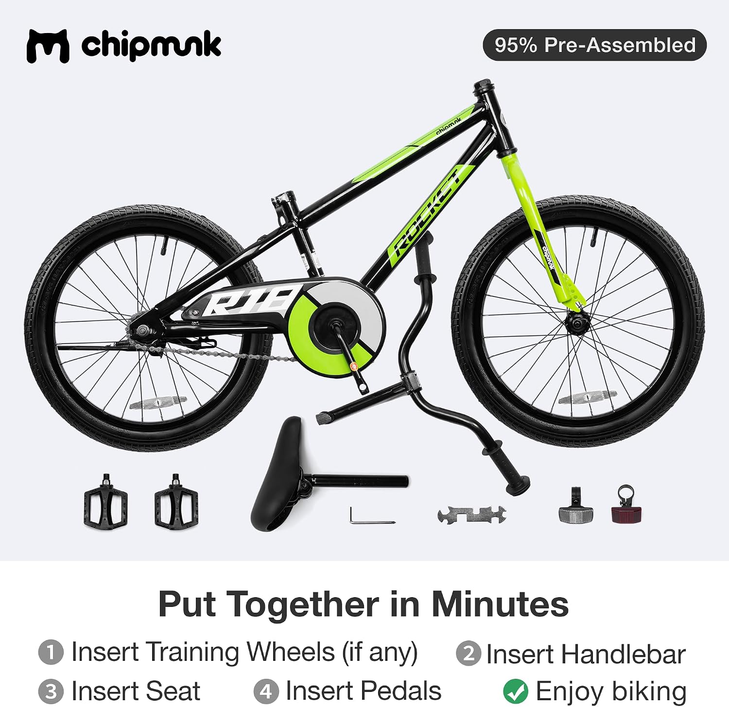 Chipmunk Kids Bike 12 14 16 18 Inch Bicycle with Training Wheels Beginners Boys Girls Ages 3-10 Years Multiple Colors