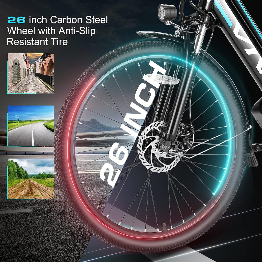 Vivi MT26GUL Electric Bike 26' Step Through Electric Bicycle with Removable 48V 374.4Wh Battery, 750W Peak Motor, 20Mph Top Speed, Up to 50 Miles, Cruise Control, 7 Speed, SGS Certified to UL2849
