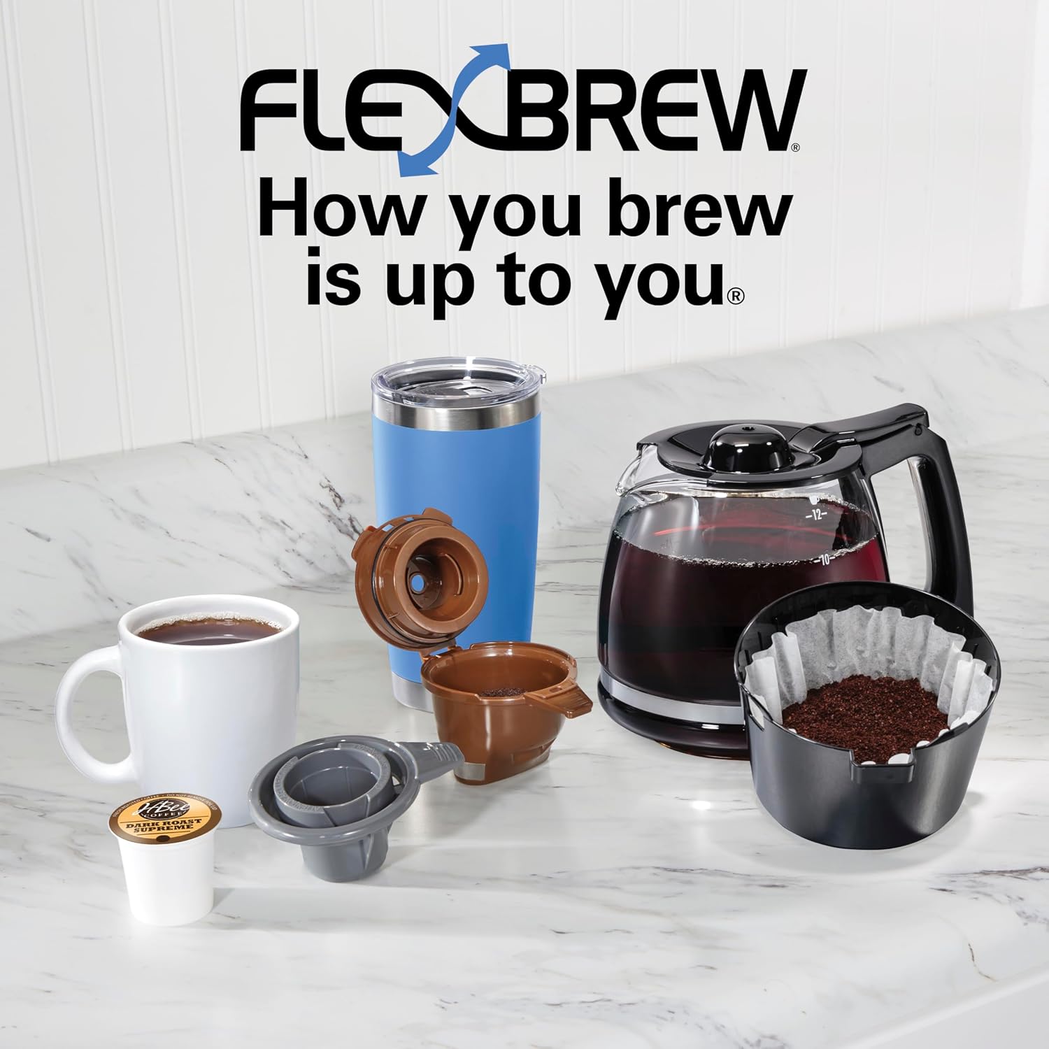 Hamilton Beach FlexBrew Trio 2-Way Coffee Maker, Compatible with K-Cup Pods or Grounds, Combo, Single Serve & Full 12c Pot, Black - Fast Brewing (49902JN)