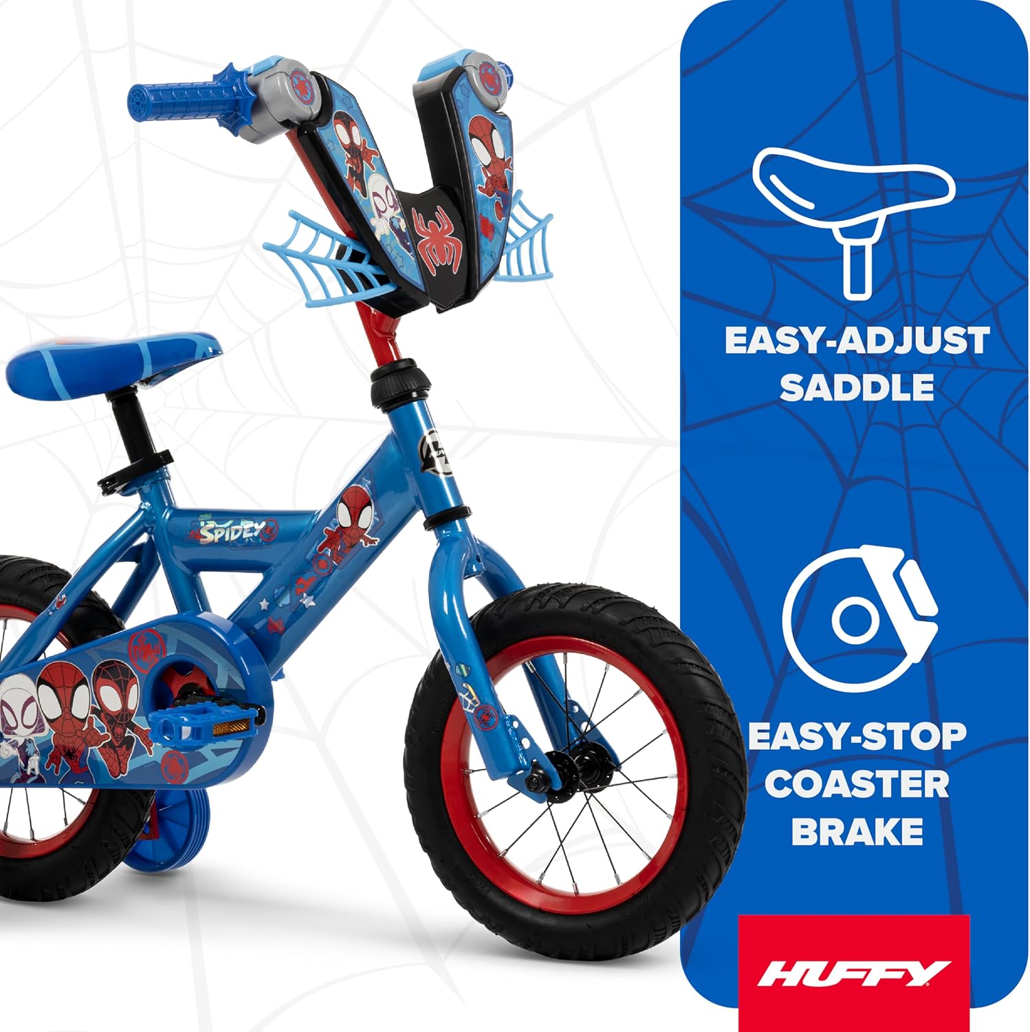 Huffy Disney and Marvel 12/16 Inch Boy's Bike for Kids, Multiple Color Options and Designs Available, Ideal for Ages 3+ Years Old, Removable Training Wheels, Adjustable Seat, Simple Coaster Brake