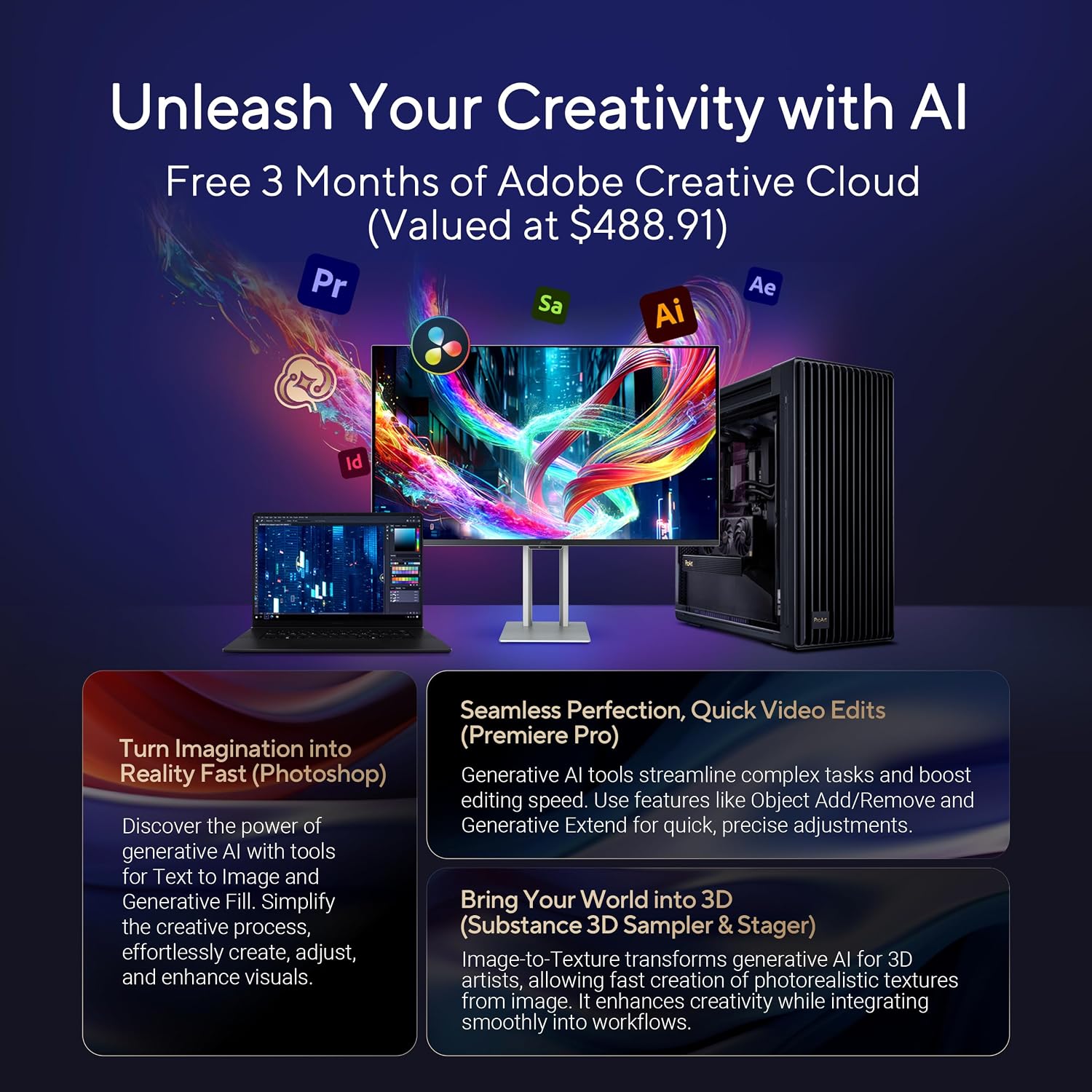ASUS ProArt Display 32' 4K HDR QD-OLED Professional Monitor (PA32UCDM) - UHD, Ultra-Slim, 240Hz, 0.1ms, Auto Calibration, Dolby Vision, 99% DCI-P3, ΔE<1, Thunderbolt 4, Calman Ready, 3 yr Warranty