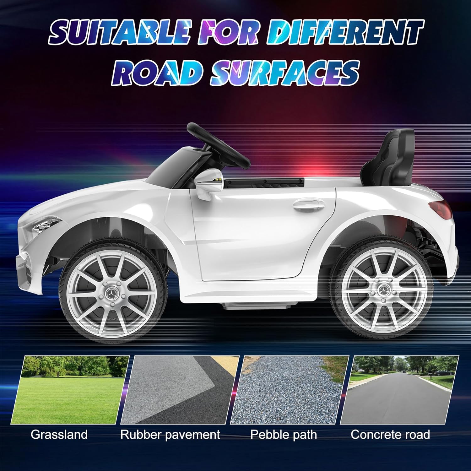 12V Kids Ride On Car with 2.4G Remote Control,Battery Powered Electric Car Ride On Vehicle Double Doors, Safety Belt,LED Light (SC-White)