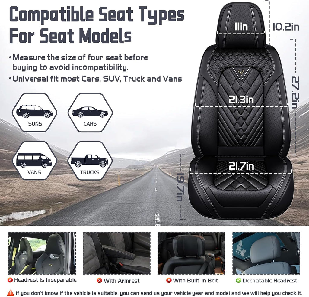 Car Seat Covers for Hyundai Sonata 2004-2026, Waterproof Nappa Leather Front Seat Cover, Anti-Slip and Comfortable Automotive Seat Protector&Accessories(Black)
