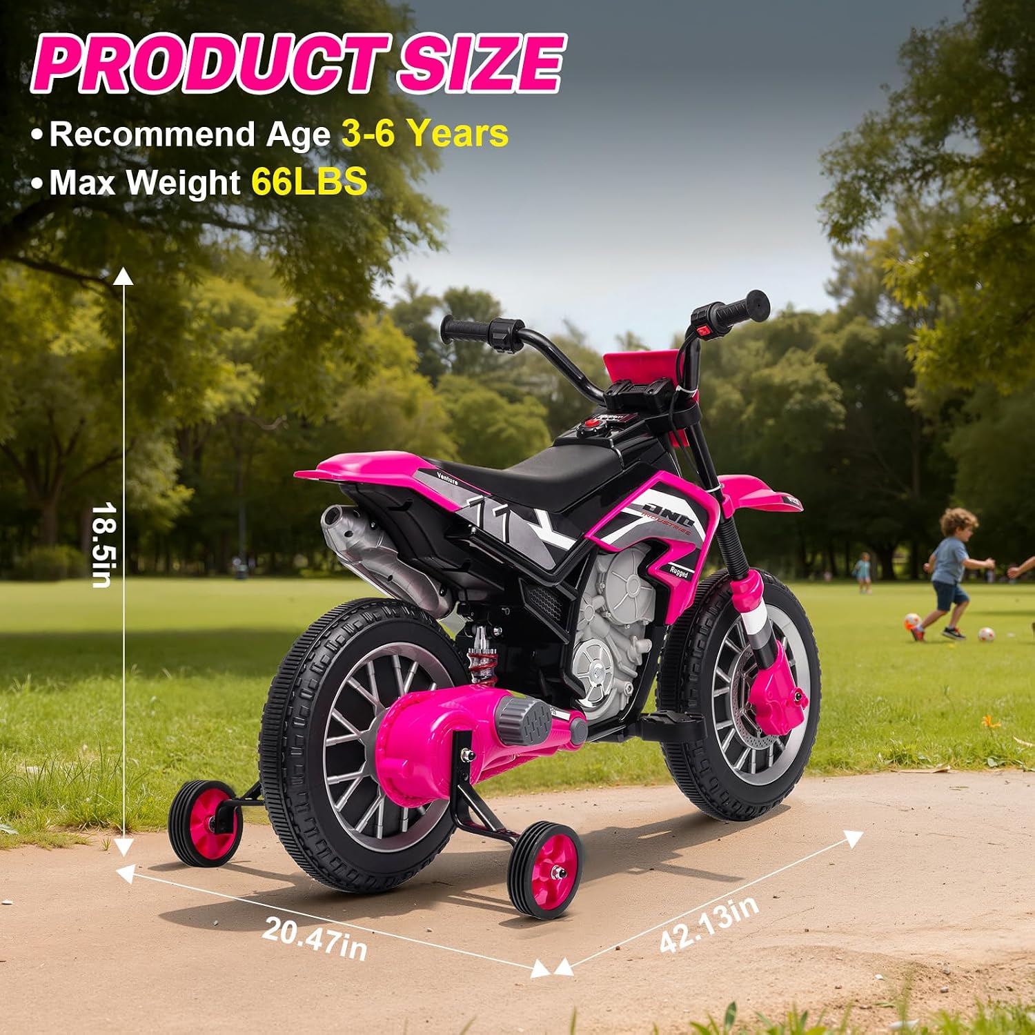 12V Kids Motorcycle w/Treaded Tires, 3.1mph Top Speed Electric Bike for Kids, Training Wheels, Music & Bluetooth, Spring Suspension, Age 3-8 Year Old, Pink