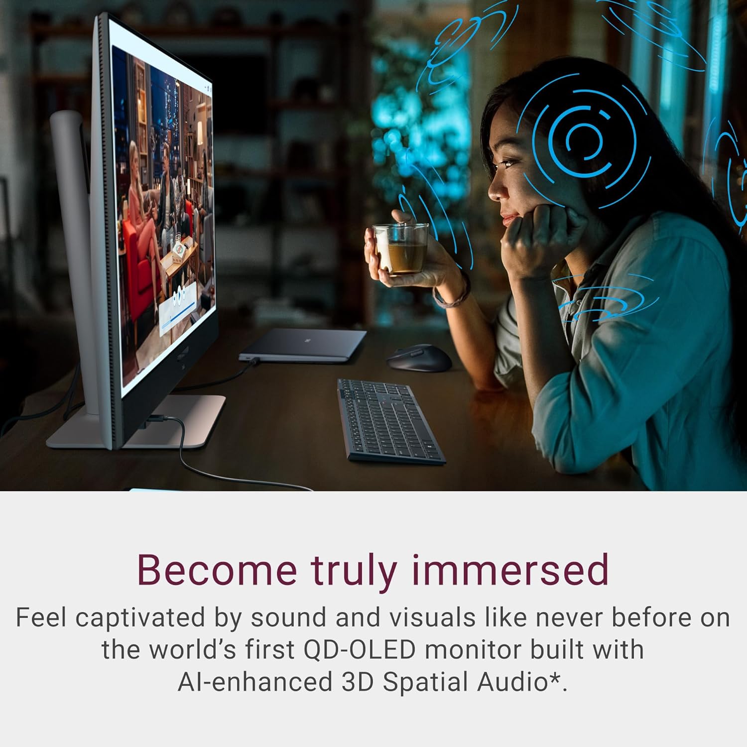 Dell 32 Plus 4K QD-OLED Monitor S3225QC - 31.6-inch (3840 x 2160) 120Hz 0.03ms Display, AI-Enhanced 3D Spatial Audio, Height/Tilt/Swivel/Slant Adjustment - Ash White