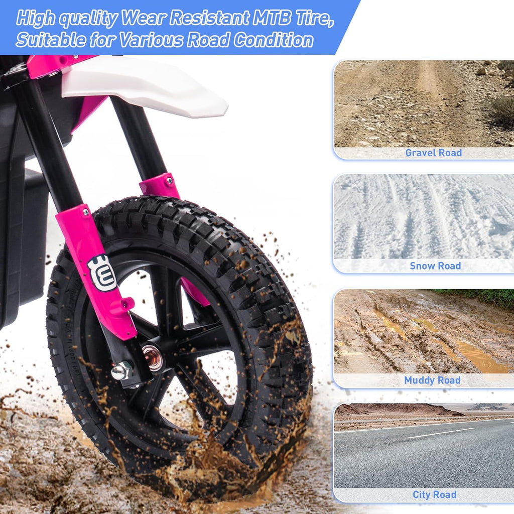 WEEROCK 24V Kids Electric Dirt Bike for 5-15 Years Old, Ride on E Motorcycle, 3.11-9.32MPH Speed, Rear Shock Absorber, LED Breath Lamp, Bluetooth for Boys Girls Children Electria Toy Gift, Pink