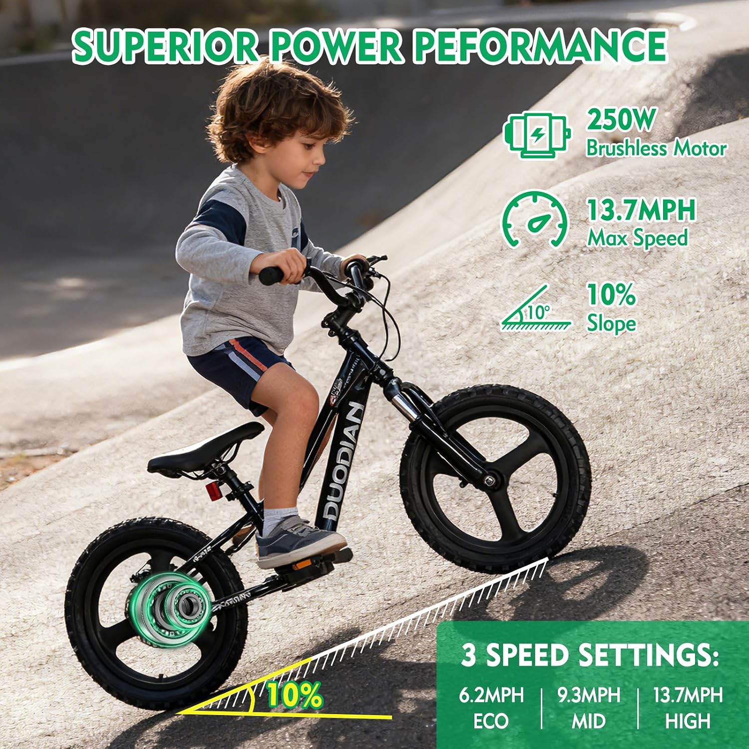 Electric Bike for Kids, 350W/250W Motor, 36V 7.8/5.2Ah, 15.5/13.7 MPH, 15/12 Miles Long Range, 16' Tires, Kids Electric Bike Aged 6 and Above, Youth Off-Road Electric Bicycle