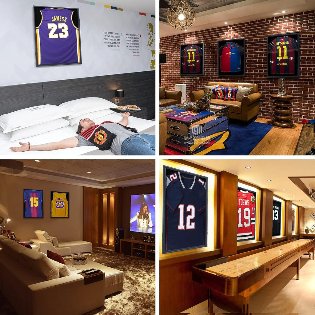 Nice C Jersey Frame Display Case, Jersey Shadow Box Display Case, Football Jersey Display Case, with 98% UV Protection, Hangers, Valet Pinboard, Acrylic, Basketball (Rectangular Four Piece)