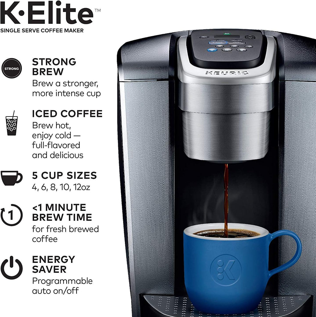 Keurig C K-Elite Maker, Single Serve K-Cup Pod Brewer, with Iced Coffee Capability, Extra Included, 75oz, Brushed Silver Plus Filter Bundle