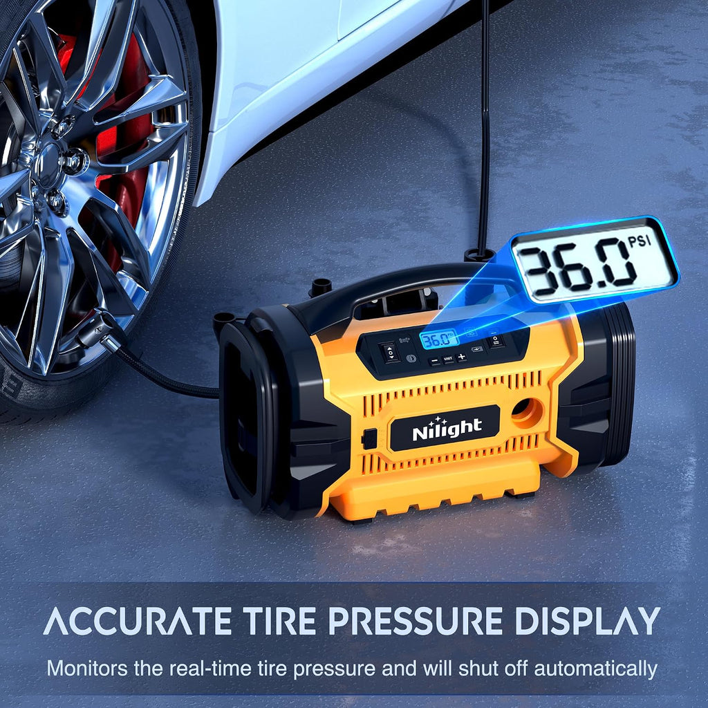 Nilight Portable Air Compressor Tire Inflator 3 Power Sources Pump 160PSI Dual Powerful Motors Fast Inflate Auto Shutoff for Cars & Inflatables Inflation/Deflation