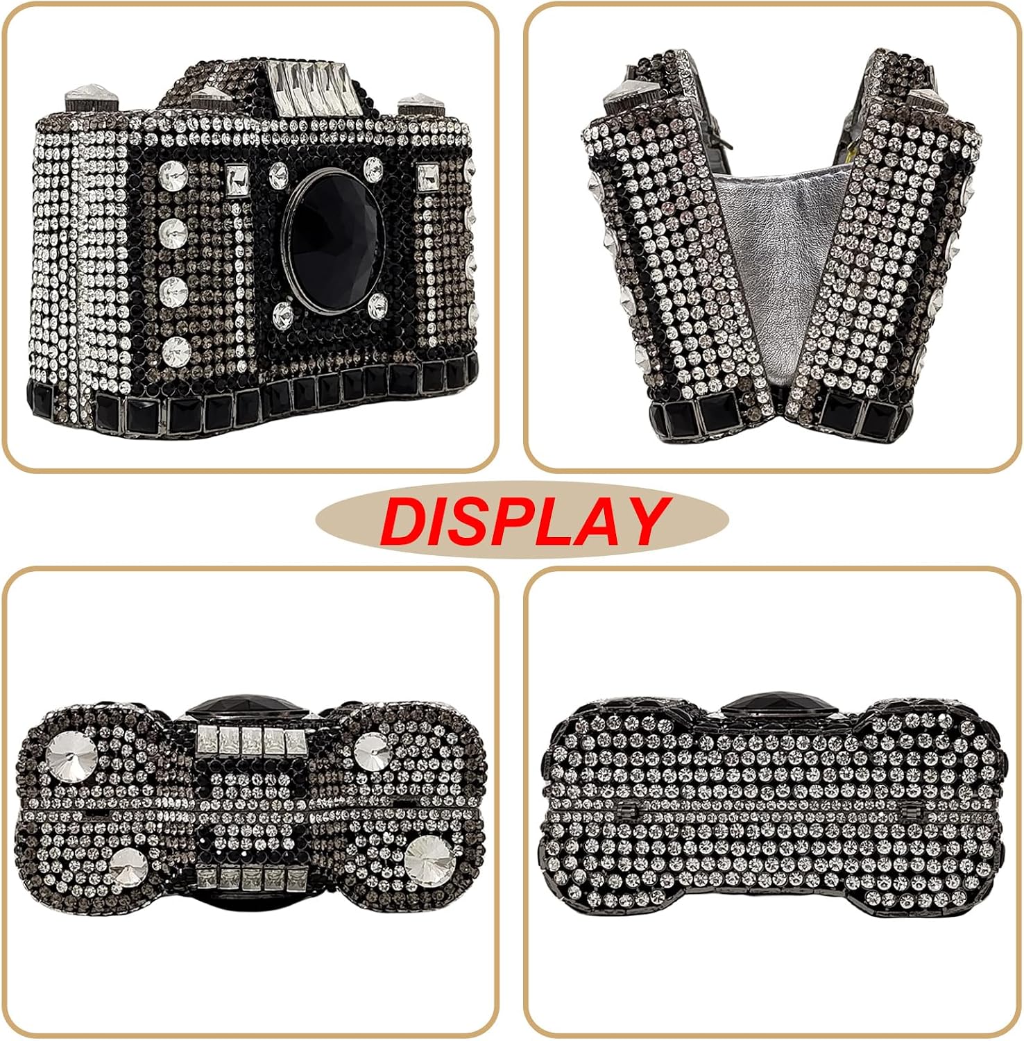 HUANG ZHUANG Cute Camera Shape Crystal Clutch Purse Mini Rhinestone Evening Bag Wedding Handbag Party Women Purse
