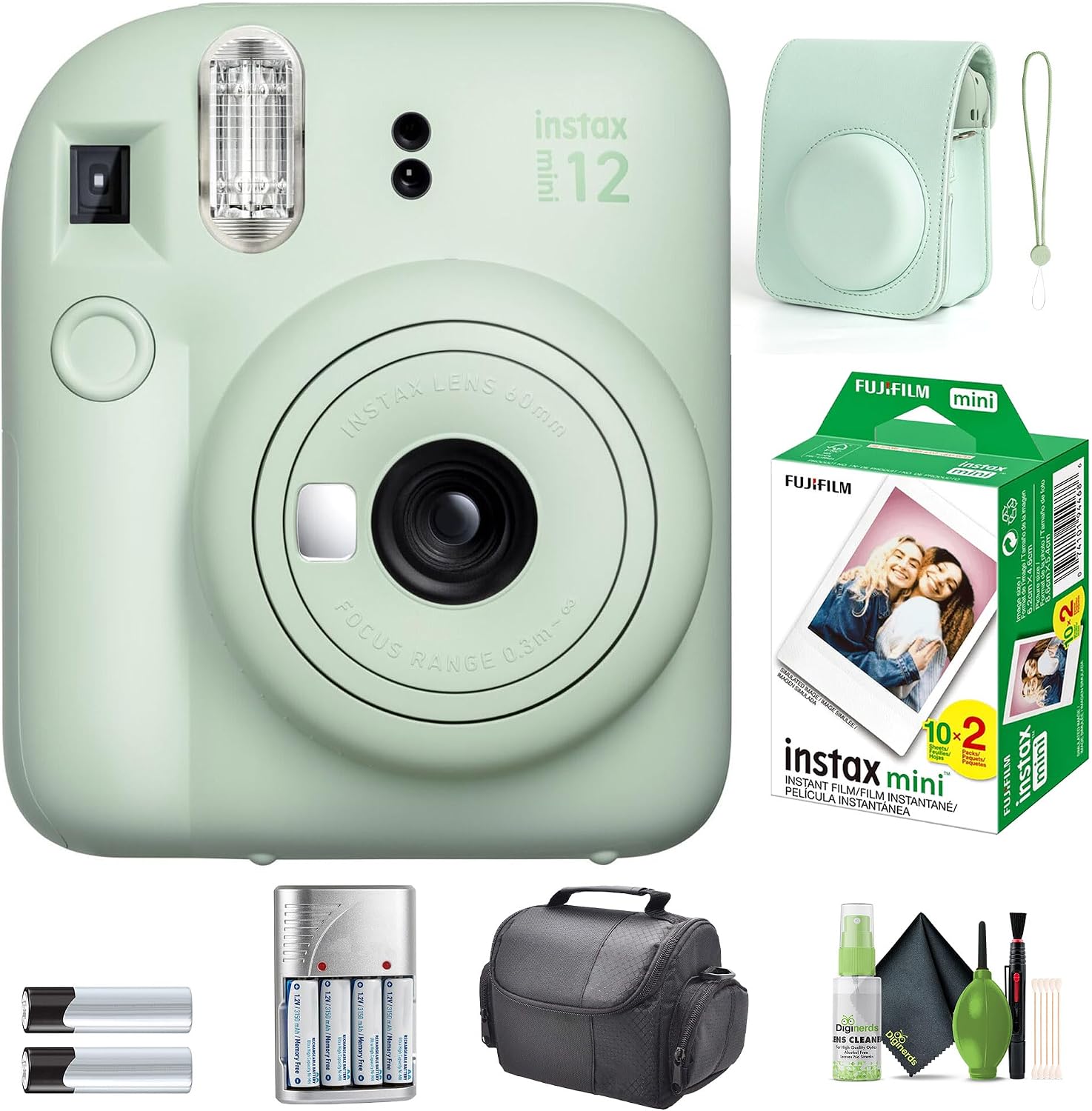 FUJIFILM INSTAX MINI 12 Film Camera Mint Green Bundle with Instant Film- 20 Photo Sheets with Camera Case and Accessories Ideal Gift for Kids, Teenage Girl & Adults