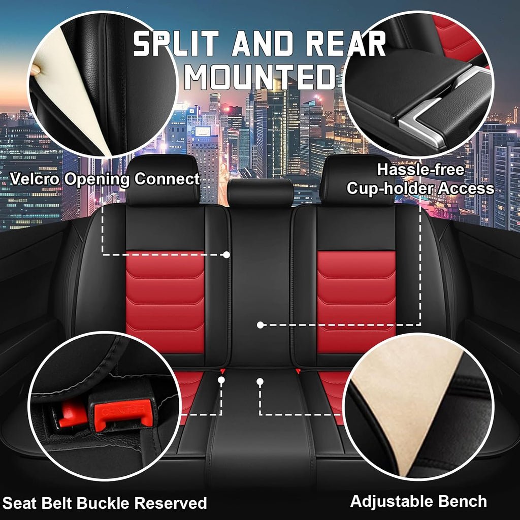 Car Seat Cover Full Set for Kia EV9 Seat Covers 2024-2025, Nappa Leather Waterproof Seat Covers for Cars, Airbag Compatible, Universal Automotive Seat Covers(Luxury Full Set/Black Red)