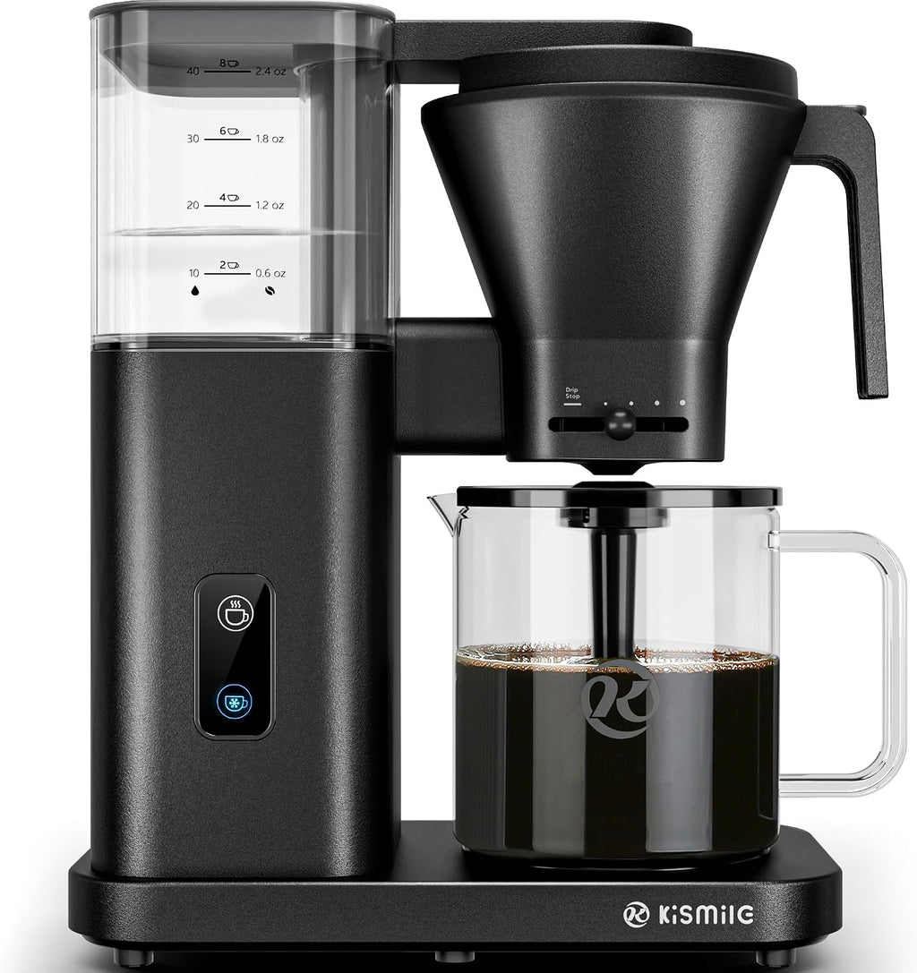 Kismile SCA-Certified 8 Cup Drip Coffee Maker, Pour Over Coffee Machine with 3s Instant Heat 197–205℉, Adjustable Flow Control, Removable Water Tank, Deep Cold Brew & 40 Min Keep Warm (Black)