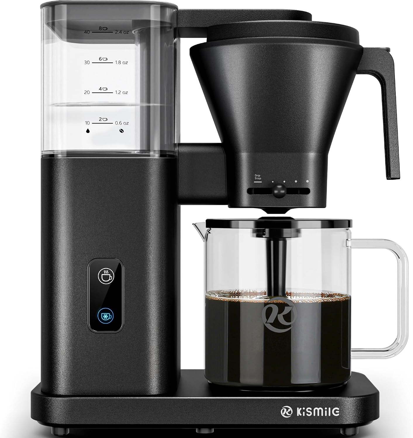 Kismile SCA-Certified 8 Cup Drip Coffee Maker, Pour Over Coffee Machine with 3s Instant Heat 197–205℉, Adjustable Flow Control, Removable Water Tank, Deep Cold Brew & 40 Min Keep Warm (Black)