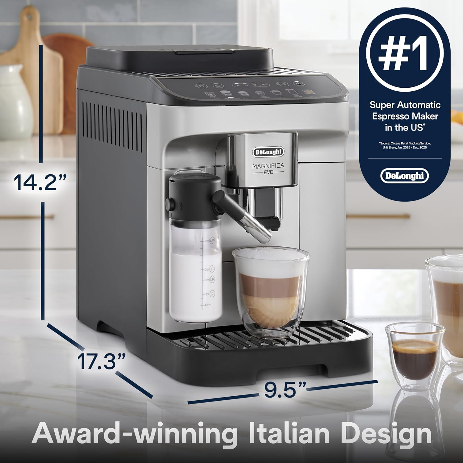 De'Longhi Magnifica Evo Automatic Espresso & Coffee Machine with Auto Milk Frother, Built-in Grinder & Auto-Clean Function - For Latte, Cappuccino, Americano, Iced Coffee, ECAM29084SB , Silver