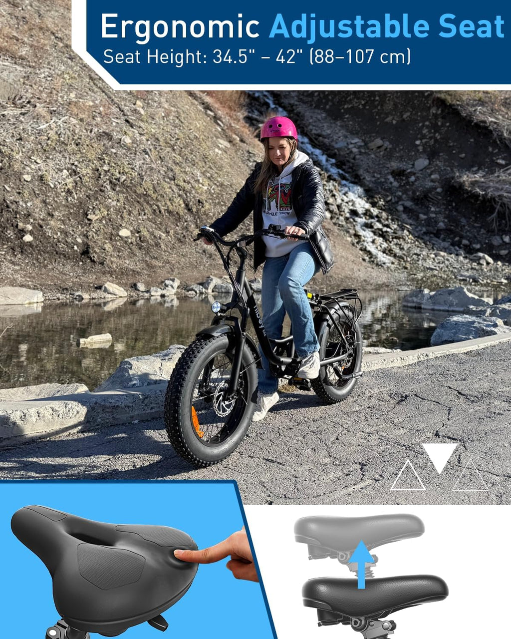 Hiboy EX6 20' Fat Tire Electric Bike for Adults, 500W Motor 25MPH, 41 Mi Pure Electric, 48V 14.5Ah Removable Battery, Shimano 7-Speed All-Terrain Snow Beach Mountain Ebike with Front Suspension