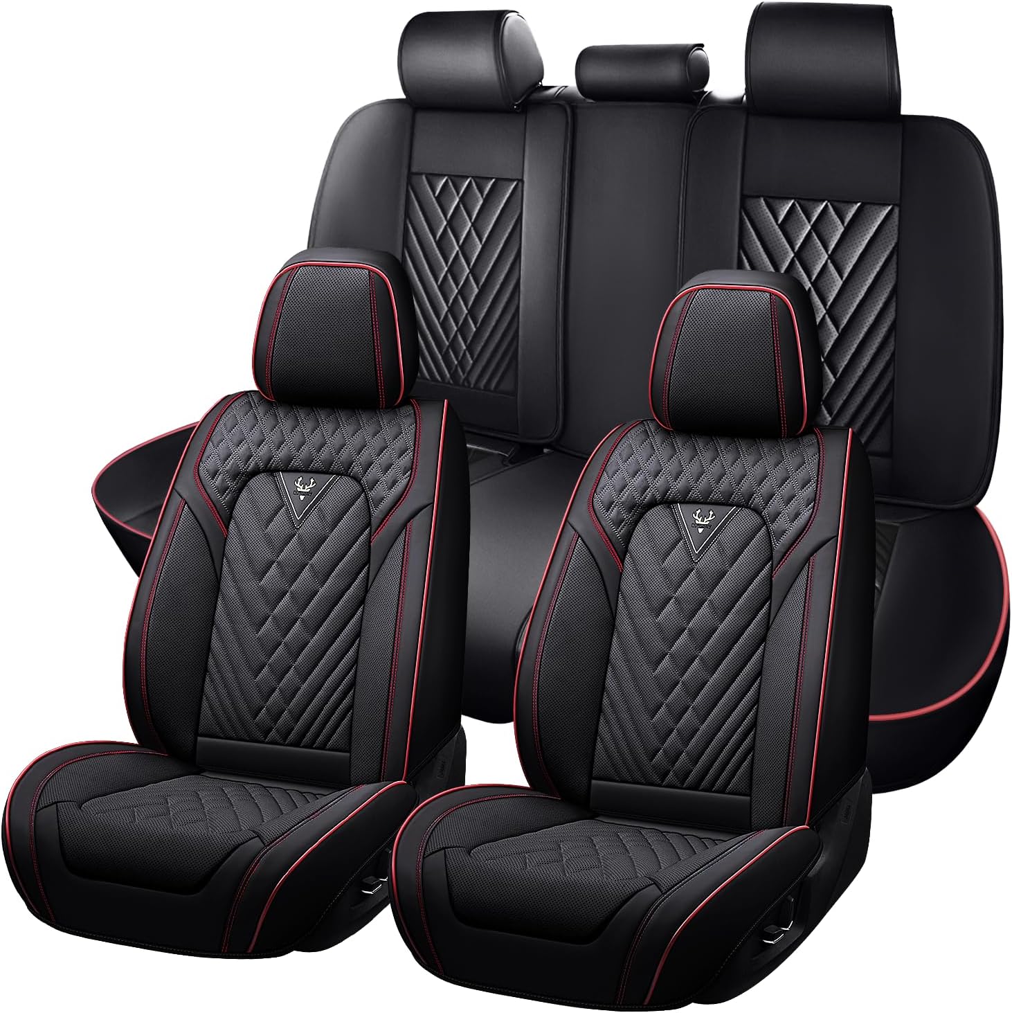 Car Seat Covers for Honda Pilot 2003-2026, Waterproof Nappa Leather Full Set Seat Cover, Anti-Slip and Comfortable Automotive Seat Protector&Accessories(Black Red)