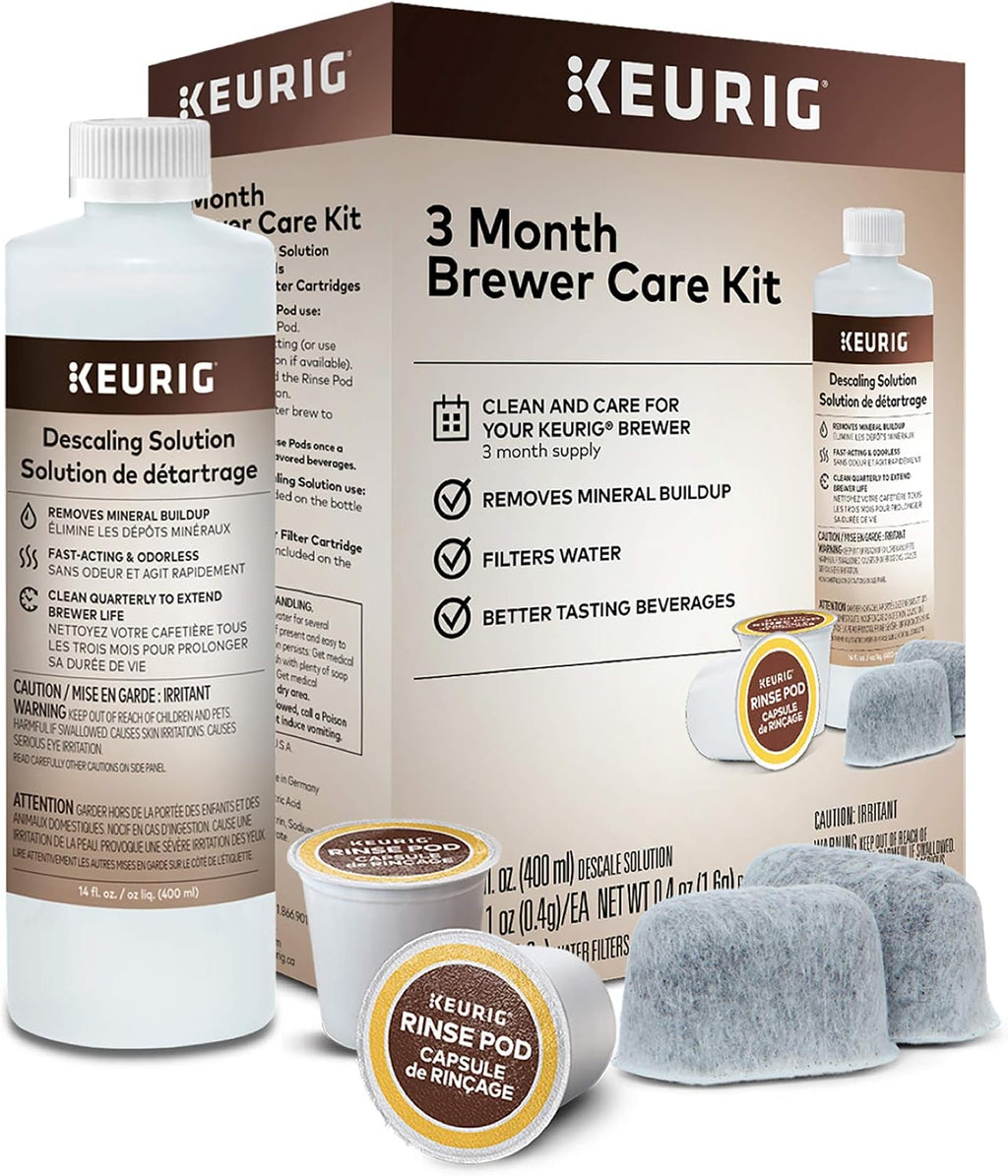 Keurig K-Elite Coffee Maker, Single Serve K-Cup Pod Coffee Brewer, Brushed Gold & 3-Month Brewer Maintenance Kit Includes Descaling Solution, Water Filter Cartridges & Rinse Pods, 7 Count