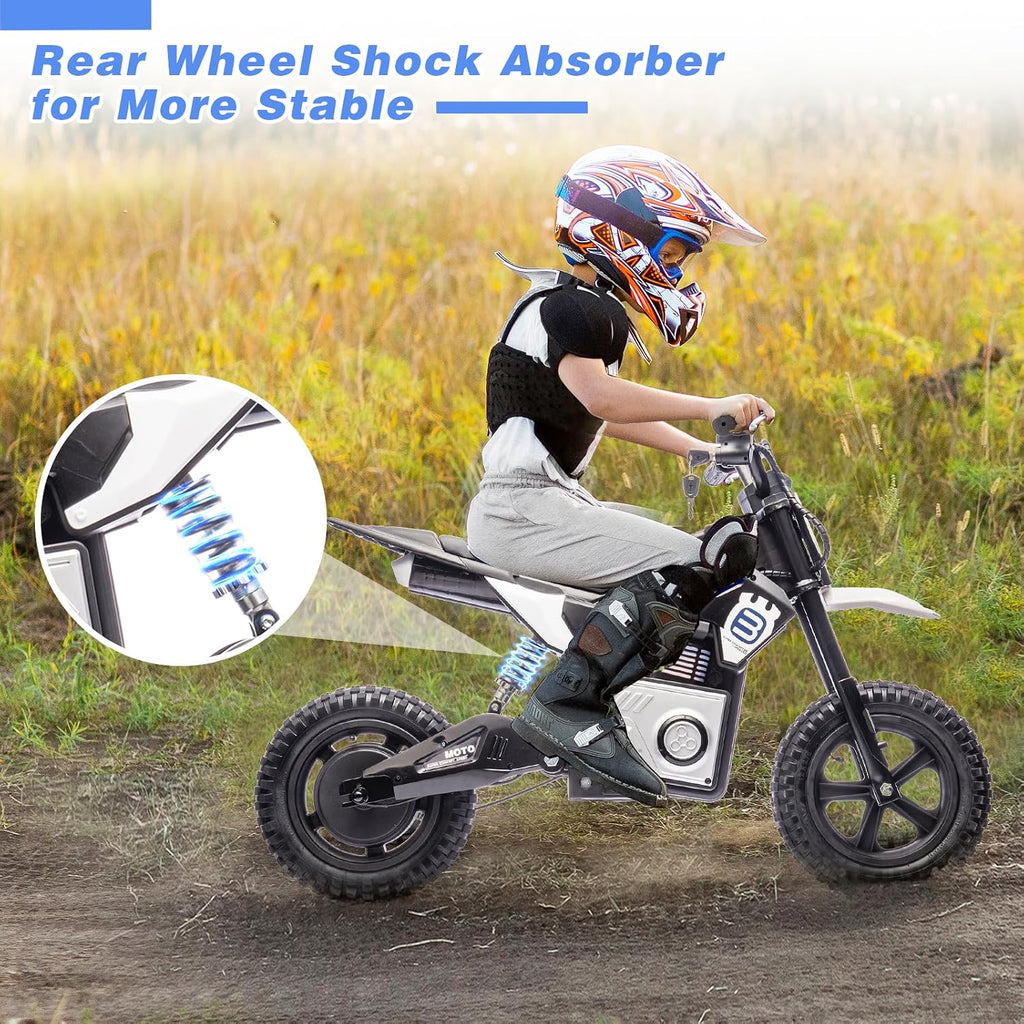WEEROCK 24V Kids Electric Motorcycle 5+ Years Old, Child Ride On Electric Dirt Bike, Rear Shock Absorber, LED Breath Lamp, Bluetooth for Boys Girls Children Electria Toy Gift, Black