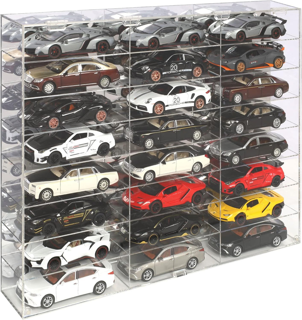 Clear Acrylic Display Case for 1:24 Scale Diecast Toy Model Cars Hot Small Toy Wheels Storage Showcase, 98% UV Protection, 4mm Thick Acrylic 24 Compartments,