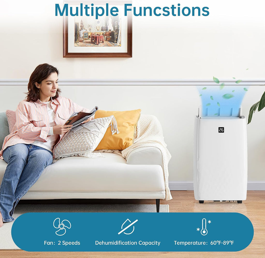 Garvee 12000 BTU Portable Air Conditioners with Dehumidifier and Fan Mode, Portable AC with 24H Timer & Remote Control, AC Unit for Home, Office, School, White
