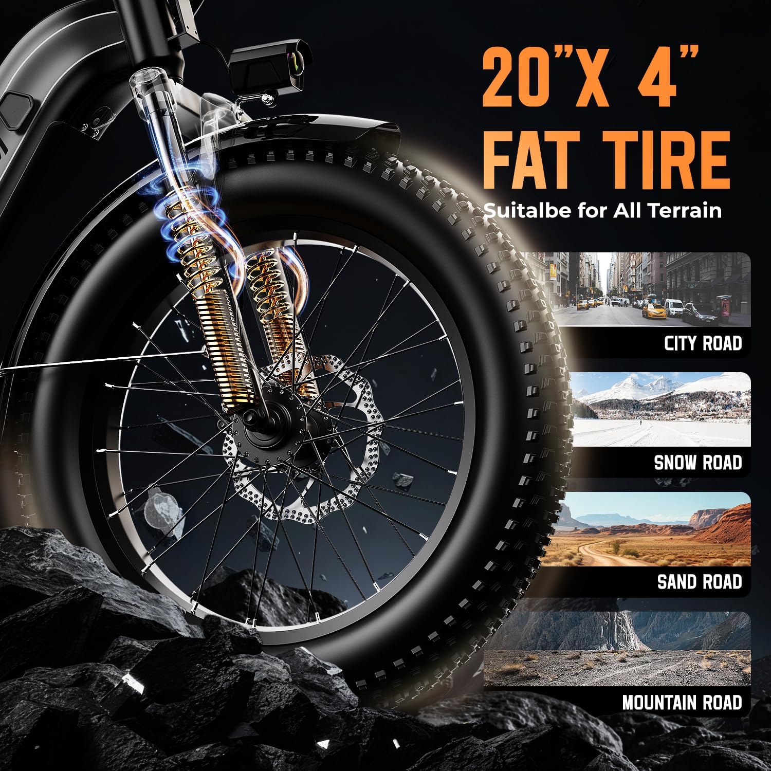 EUY Electric Bike for Adults with Peak 1500W Motor, 48V 20Ah Removable Battery Fast Ebike,Max 70Miles,20' x4.0 Fat Tire Commuting Electric Mountain Bike,7-Speed, Step-Thru Bicycle