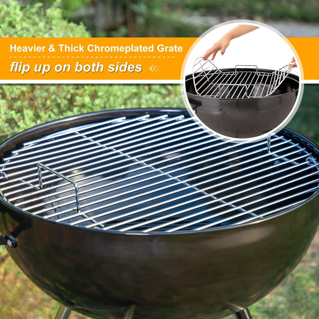 Sophia & William 22-inch Kettle Charcoal Grill with Thicken Chromeplated Grate, High-capacity Ash Catcher for Outdoor Picnic BBQ Patio Camping, Black
