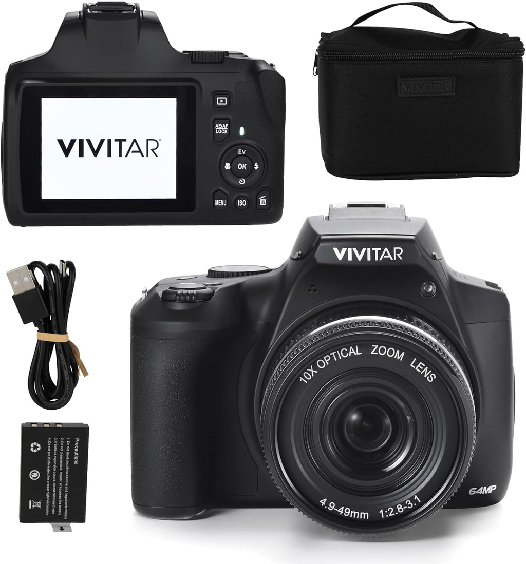 4K Digital Camera with 64 MP, 10x Optical Zoom, 3.0' LCD Display, LED Flash, Auto Focus, Macro Mode, 4K Video Recording, Memory Included, Photography and Vlog Camera
