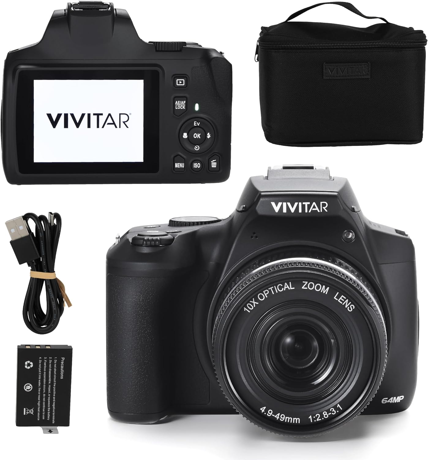 4K Digital Camera with 64 MP, 10x Optical Zoom, 3.0' LCD Display, LED Flash, Auto Focus, Macro Mode, 4K Video Recording, Memory Included, Photography and Vlog Camera