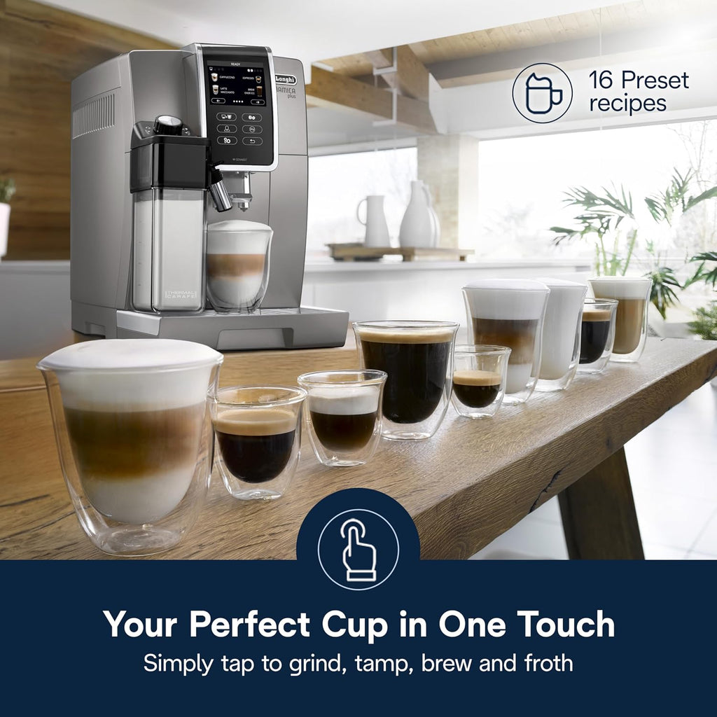 De'Longhi Dinamica Plus Connected Espresso & Coffee Machine with Automatic Milk Frother, 18 Recipes, Built in Grinder, App Compatible, LatteCrema Technology for Ideal Milk Texture, Color Touch Display